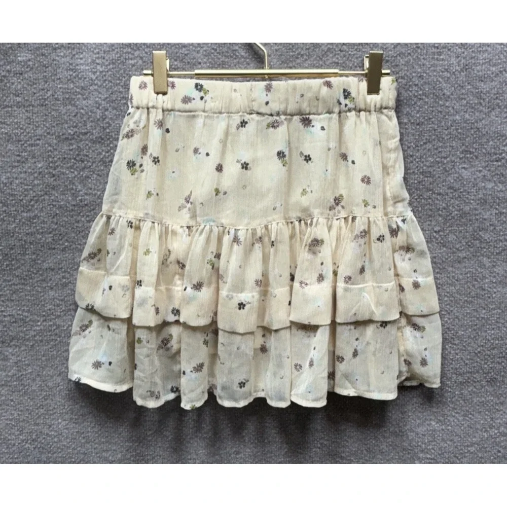 Free People From The Valley Floral Mini Skirt Size S Tiered Ruffle Elastic Waist